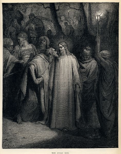 471px-Gustave_Doré_-_The_Holy_Bible_-_Plate_CXLI,_The_Judas_Kiss